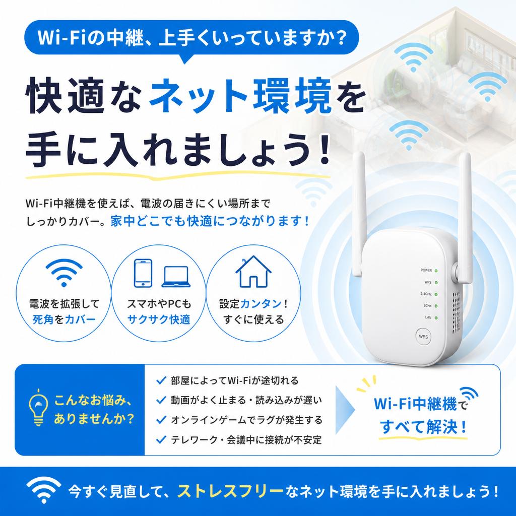 Wi-Fiの中継、上手くいっていますか？快適なネット環境を手に入れましょう！